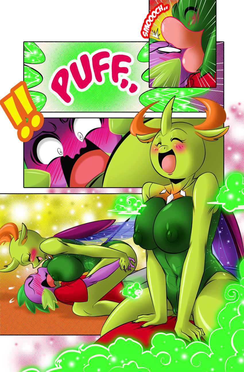 amphibian anthro anthro_on_anthro arthropod big_breasts blush boastudio breasts changeling colored comic dragon female friendship_is_magic frog genitals green_body hasbro hi_res kissing male male/female mtf_crossgender my_little_pony nude pussy rule_63 smooth_skin spike_(mlp) thorax_(mlp) transformation