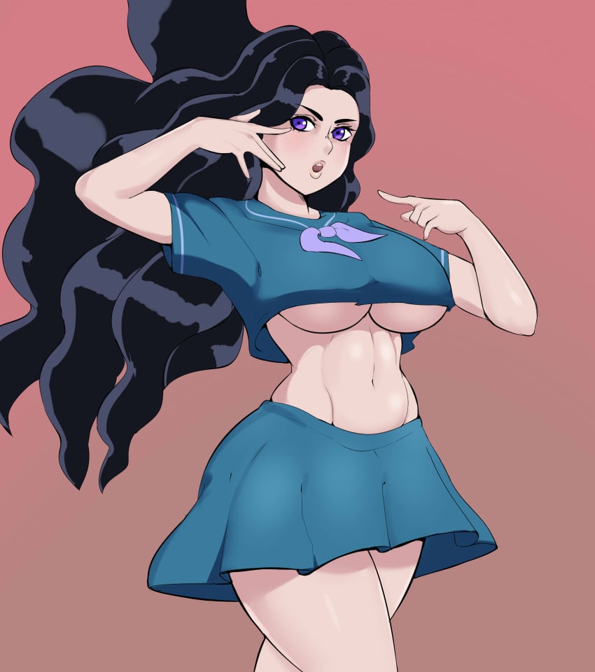 1girls alternate_breast_size armpits asian asian_female big_breasts black_hair breasts crop_top diamond_is_unbreakable female female_only g3mma huge_breasts human jojo's_bizarre_adventure large_breasts long_hair muscular_female pale-skinned_female pale_skin pose sexy_armpits sfw shounen_jump skirt solo source_request underboob yukako_yamagishi