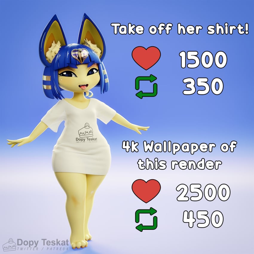 1girls 3d 3d_(artwork) 3d_model animal_crossing ankha ankha_(animal_crossing) ankha_(zy0n7) anthro bangs blue_hair dopyteskat doubutsu_no_mori feline nairu_(doubutsu_no_mori) nintendo safe short_bangs short_hair yellow_fur zy0n7