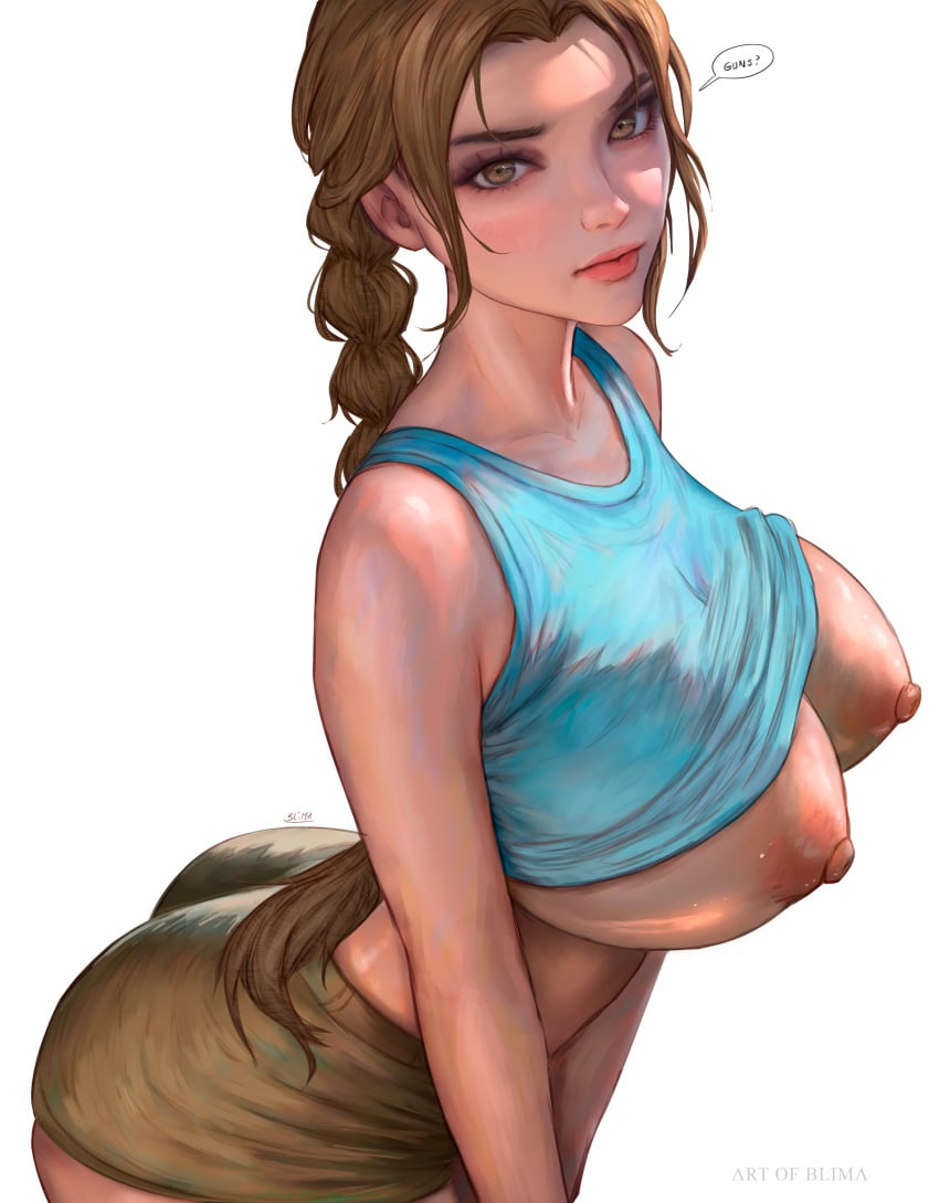 areolae big_breasts big_nipples blimaxxx blush breasts breasts_out erect_nipples female female_focus female_only high_resolution huge_breasts lara_croft lara_croft_(classic) large_breasts long_hair looking_at_viewer nipples nude nude_female tomb_raider uncensored