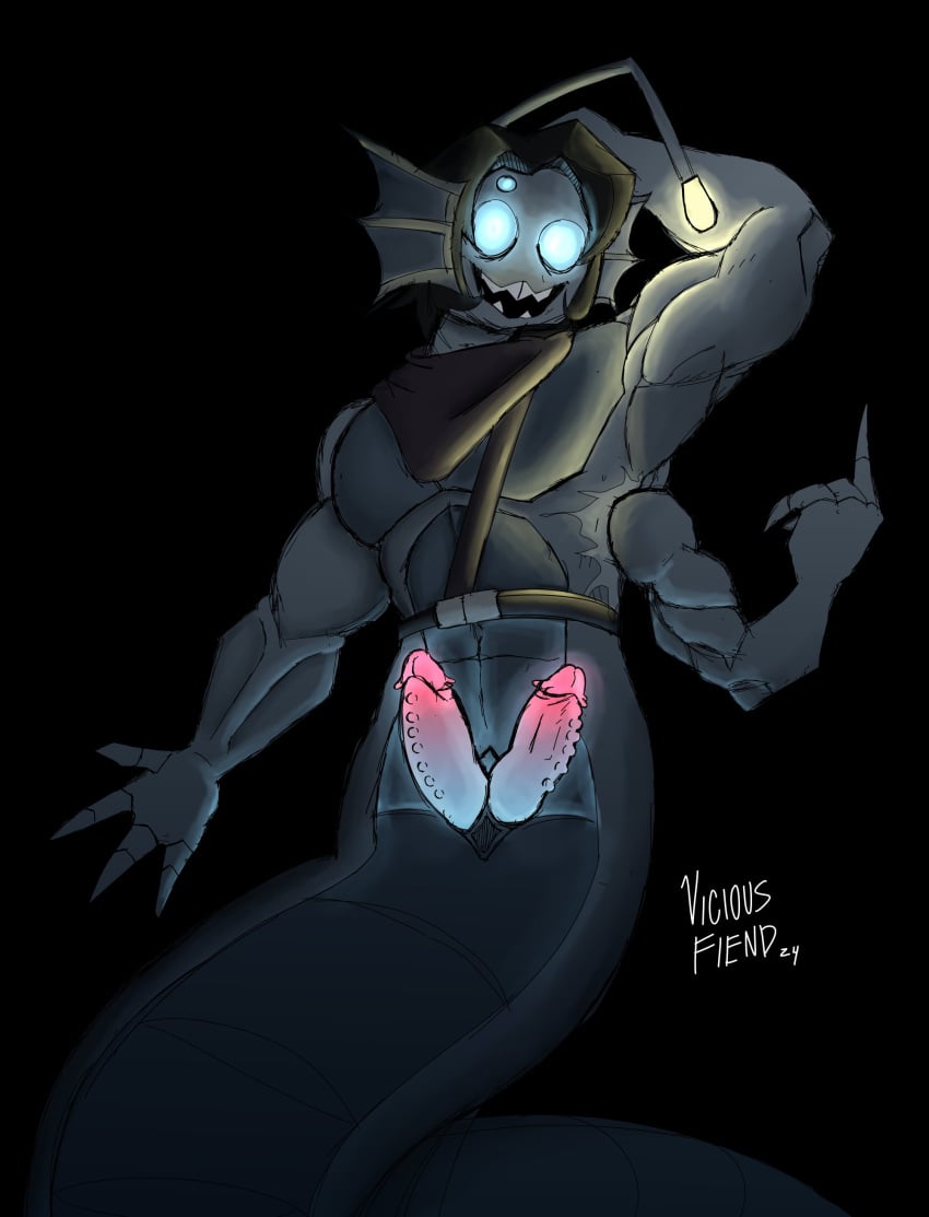 1boy 2_penises 3_arms 3_eyes 4_fingers black_background blue_eyes blue_penis blue_skin brown_scarf digital_drawing_(artwork) digital_media_(artwork) diphallia diphallism ear_fins fins fish_humanoid glowing_blue_eyes glowing_eyes glowing_genitalia glowing_penis i_vicious_fiend lure_(anatomy) male male_focus male_monster male_only merfolk merman monster monster_boy monster_male multi_arm multi_eye multi_genitalia multi_limb multi_penis multicolored_penis muscular_male non-human nonhuman penis pink_penis pressure_(roblox) roblox roblox_game sebastian_solace serpentine sharp_teeth simple_background solo solo_focus solo_male watermark