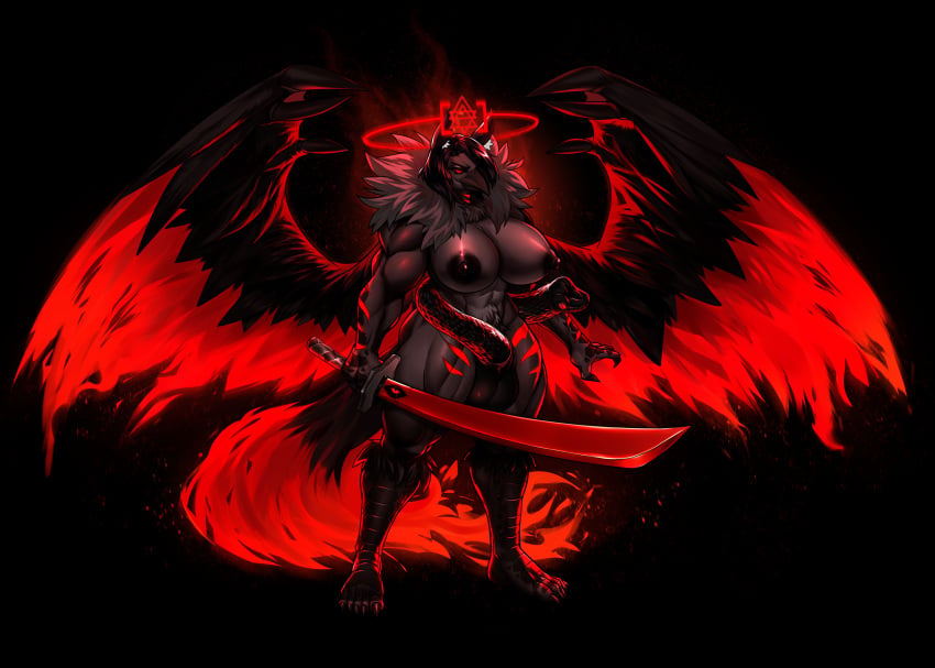 absurd_res anthro avian bird breasts corvid corvus_(genus) demon european_mythology faybird_5 feet fire flaming_wings genitals greek_mythology gynomorph halo hi_res intersex melee_weapon mishaela_nightshade mythological_avian mythological_bird mythological_creature mythological_firebird mythology nude_anthro occult_symbol oscine passerine penis phoenix raven reptile scalie sigil snake snake_penis solo sword symbol talons toes unusual_anatomy unusual_genitalia unusual_penis unusual_wings weapon wings