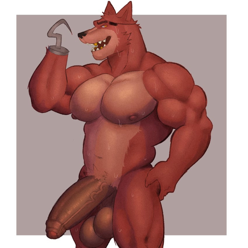 anthro balls big_balls big_penis five_nights_at_freddy&#039;s flaccid fleshformomo fox foxy_(fnaf) furry hook hook_hand male male_only nude penis solo solo_male sweat sweating