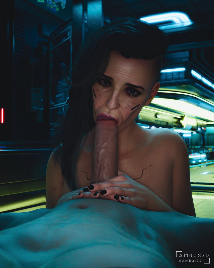 ambus3d big_breasts big_penis blender blender_(software) blowjob cock cyberpunk cyberpunk_(series) cyberpunk_2077 eye_contact eyes hi_res highres human humanoid lips long_hair looking_at_partner looking_at_viewer looking_pleasured naked naked_female no_bra no_panties no_underwear nude nude_female nude_male penis portrait pov pov_eye_contact rogue_amendiares straight submissive sucking sucking_penis watermark