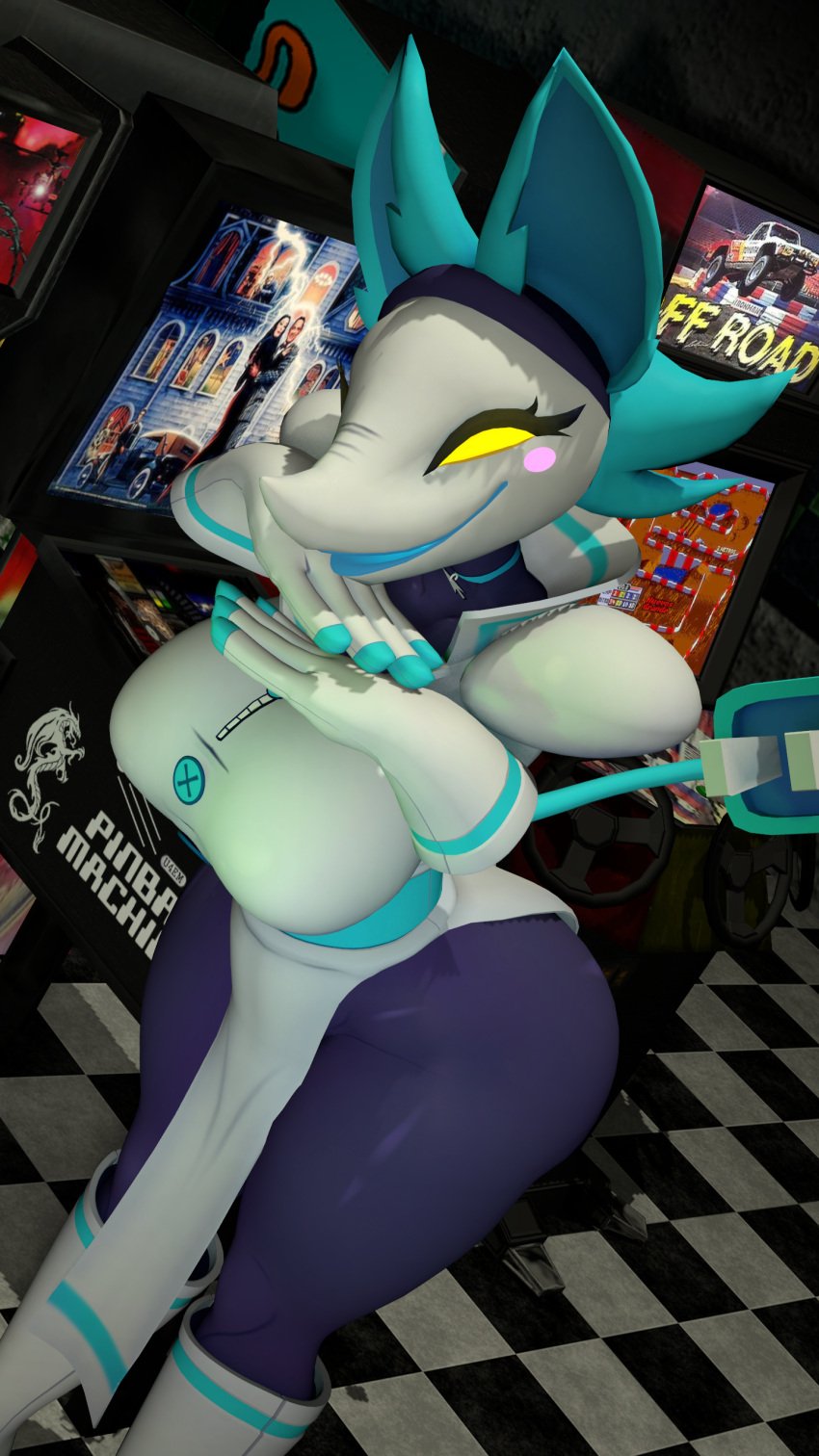 3d_(artwork) absurd_res anthro atomicsopp_sfm big_breasts blue_body blue_fur bottomwear breasts cable_tail clothed clothing curled_tail deltarune digital_media_(artwork) domestic_cat felid feline felis female fur gloves glowing handwear hi_res jacket looking_at_viewer machine mammal open_mouth robot smile smiling_at_viewer solo source_filmmaker tail tasque_manager_(cryptiacurves) tasque_manager_(deltarune) thick_thighs tits tongue topwear undertale undertale_(series)