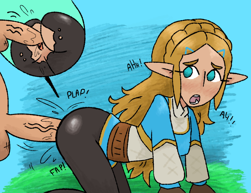 blonde_hair breath_of_the_wild elf_ears huge_cock looking_back moaning nintendo on_knees penis penis_in_pussy pointy_ears princess_zelda pussy ripped_pants sex sex_from_behind the_legend_of_zelda uznhoj vaginal_penetration worried_expression zelda_(breath_of_the_wild)