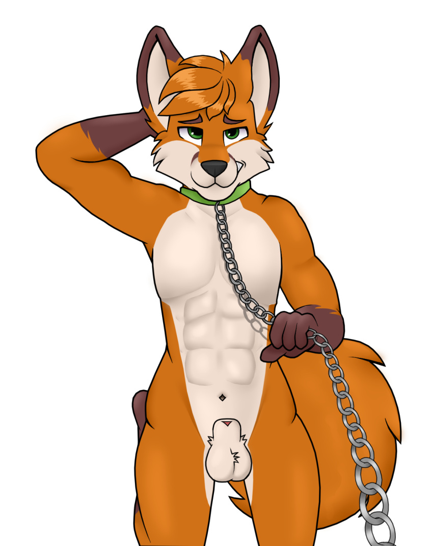 anthro canid canine chains fox hi_res jebbthefoxy leash male male_only mammal solo