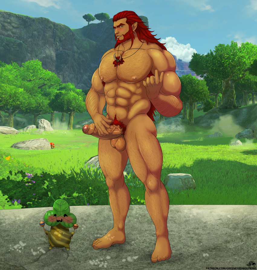 abs balls bara beard boner erection facial_hair ganondorf gay greeneyedwolfking hairy korok male male_only muscles muscular nintendo nude penis the_legend_of_zelda