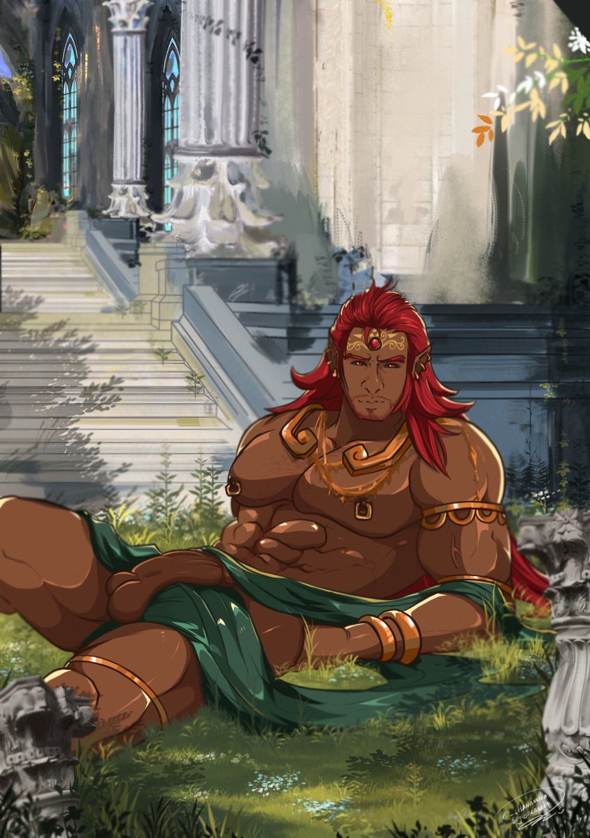 balls bara bigbaraboi boner brown_skin erection ganondorf gay male male_only muscles muscular nintendo penis rehydrated_ganondorf solo solo_male tears_of_the_kingdom the_legend_of_zelda