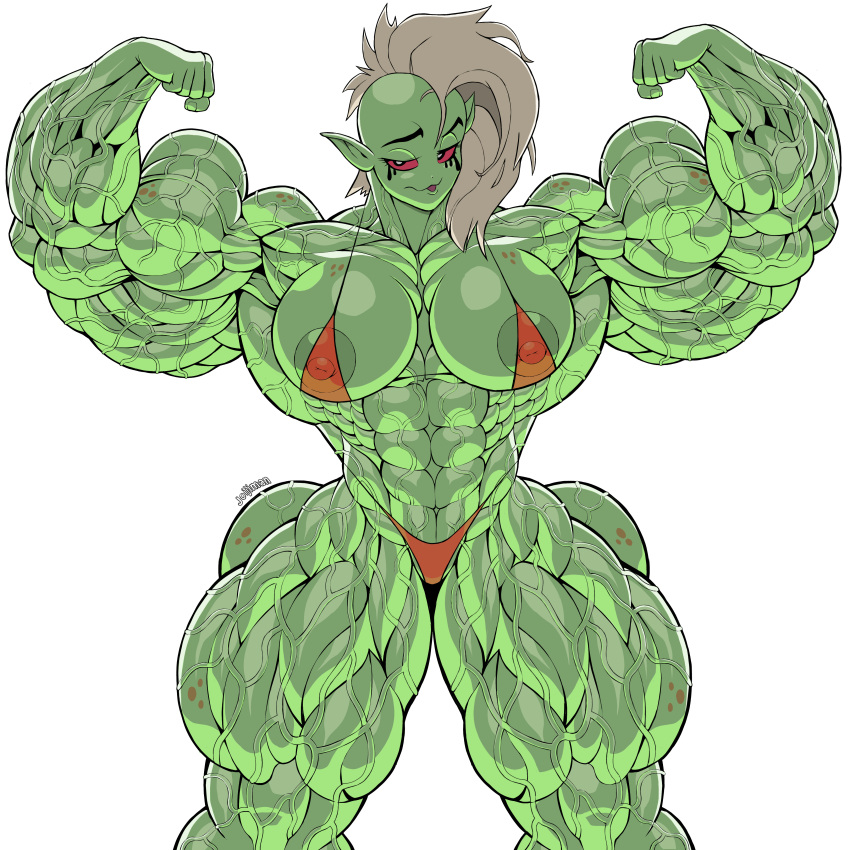 1girls alien alien_girl alien_humanoid areolae asymmetrical_hair bikini broad_shoulders covered_nipples female_only flexing green_skin hyper_muscles hyper_veins joijiman large_breasts lord_dominator micro_bikini muscular_arms muscular_female muscular_legs pointy_ears red_bikini red_sclera see-through_clothing smile solo_female veiny_muscles wander_over_yonder