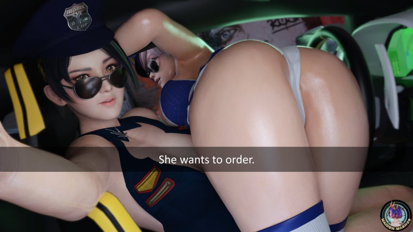 2022 2girls 3d absurd_res ass aviator_sunglasses bending_over black_hair breasts brown_eyes bubble_butt dead_or_alive female female_only hat he_wants_to_order honoka_(doa) huge_ass huge_breasts long_hair long_ponytail looking_over_eyewear looking_over_glasses looking_over_sunglasses maiden-masher meme momiji_(ninja_gaiden) ninja_gaiden panties phone police_uniform policewoman ponytail selfie snapchat sunglasses tinted_eyewear