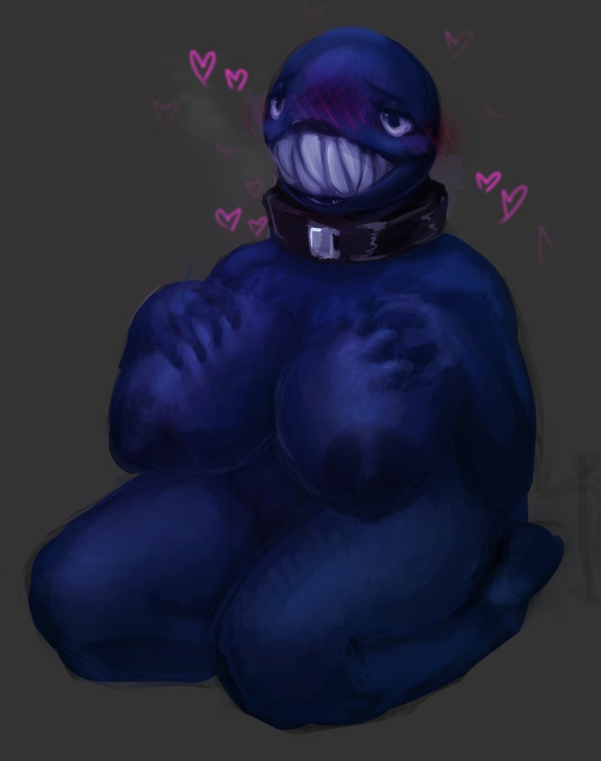 absurd_res anthro anthrofied blush breast_grab breasts chain_chomp collar female hand_on_breast heart hi_res humanoid mario_(series) nintendo sitting sitting_on_ground solo thrashthrash video_games