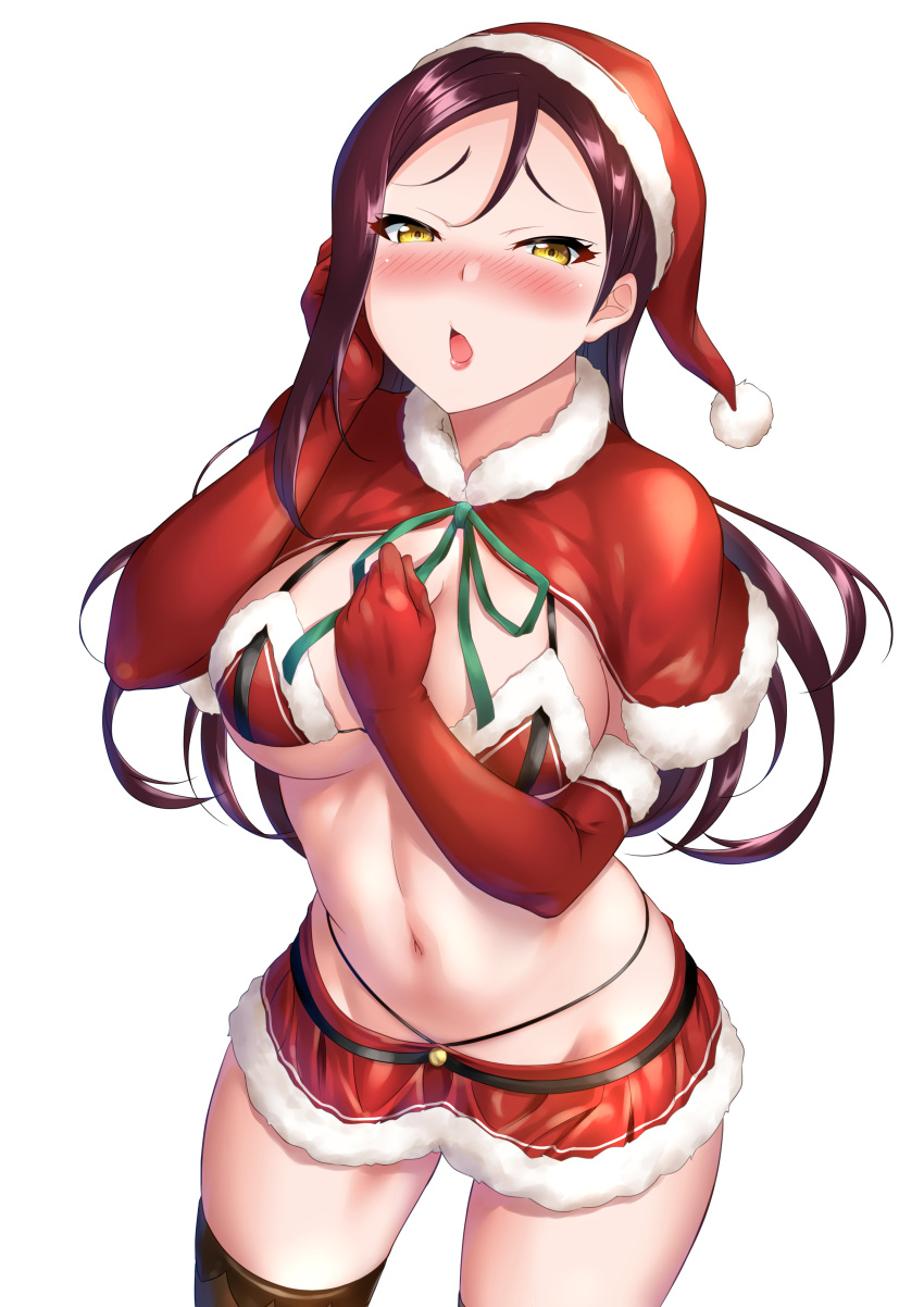 big_breasts christmas gold_eyes long_gloves love_live! love_live!_school_idol_project love_live!_sunshine!! mother open_mouth sakurauchi_riko's_mother santa_bikini santa_costume wife