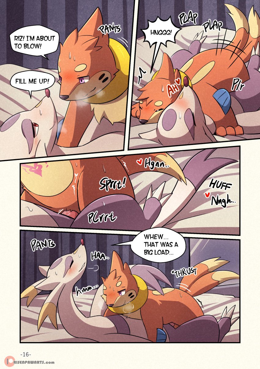 absurd_res animal_genitalia ass balls blush bodily_fluids buizel close-up comic cum cum_inside cute_fangs dripping duo ejaculation english_text fangs female female_penetrated feral feral_on_feral fin fluffy from_front_position generation_4_pokemon generation_5_pokemon genital_fluids genitals hi_res legs_up looking_pleasured lying male male/female male/male male_penetrating male_penetrating_female mammal mating_press mienshao missionary_position mustelid nintendo on_back orange_body orgasm penetration pokemon pokemon_(species) precum pussy pussy_juice raised_tail rear_view risenpaw sex sheath spread_legs spreading sweat text vaginal_penetration vaginal_penetration video_games