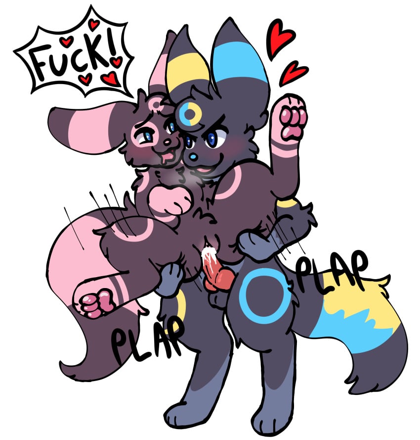 absurd_res anthro blush bodily_fluids cum cum_inside duo eeveelution fan_character female flushed fur fur_markings generation_2_pokemon genital_fluids half_shiny heart hearts_around_head hearts_around_text hi_res jitterclaws jitters_(jitterclaws) knot leg_grab male male/female markings nintendo onomatopoeia pawpads pikku pokemon pokemon_(species) sound_effects squish steamy_breath text thigh_grab thigh_squish umbreon video_games