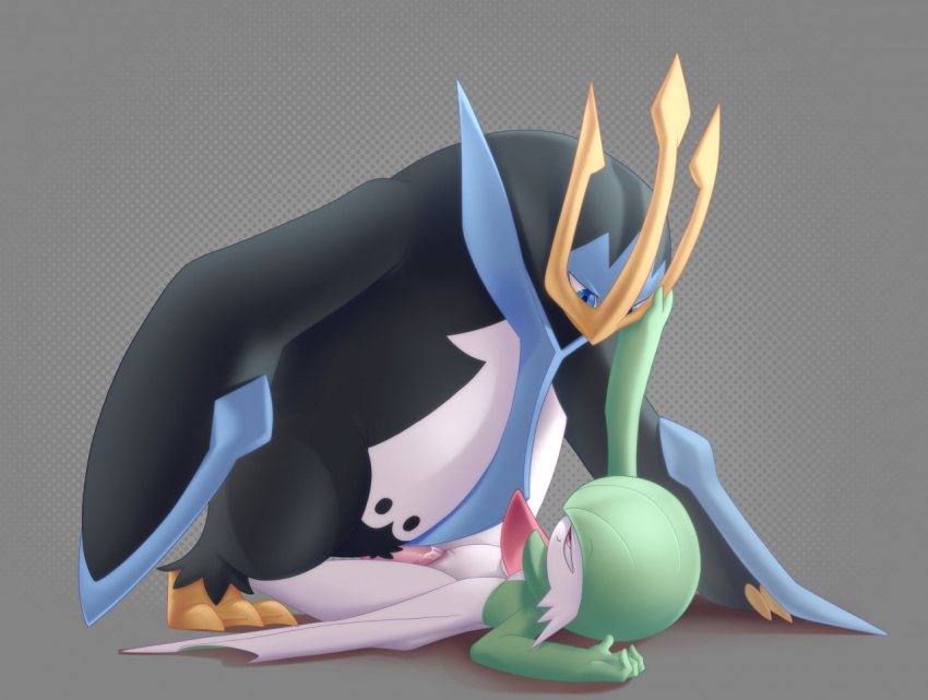 anvil_position avian bird black_body bodily_fluids chest_spike cubow duo empoleon eye_contact feathers female gardevoir generation_3_pokemon generation_4_pokemon genital_fluids genitals hand_on_face humanoid interspecies legs_up looking_at_another looking_down looking_up lying male male/female male_on_top nintendo on_back on_ground on_top penetration penguin penile penile_penetration penis penis_in_pussy pokemon pokemon_(species) pussy pussy_juice raised_leg red_eyes rom_front_position romantic semi-anthro sex simple_background size_difference smile spikes spikes_(anatomy) vaginal_penetration video_games white_body wings