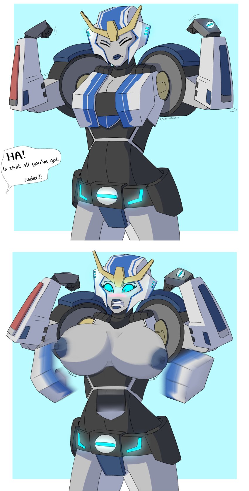 alien alien_girl big_boobs big_breasts blue_eyes blue_lipstick blue_nipples boobs breasts breasts_out busty female grey_body mechavee robot robot_girl robot_humanoid strongarm_(transformers) tits transformers transformers_robots_in_disguise_(2015)