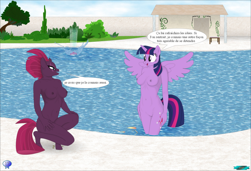 alicorn anthro breasts earth_pony equid equine fab3716 female french_text friendship_is_magic genitals group hasbro hi_res horn horse mammal my_little_pony my_little_pony:_the_movie_(2017) nude pony princess_twilight_sparkle_(mlp) pussy straight_hair swimming_pool tempest_shadow_(mlp) text trio twilight_sparkle_(mlp) unicorn wings