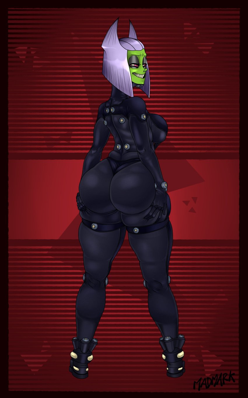 1girls ass big_ass bodysuit bubble_butt butt_witch clothing female female_only gantz gantz_(cosplay) gantz_suit green_skin huge_ass looking_at_viewer madmark netflix signature solo thick_thighs twelve_forever wide_hips