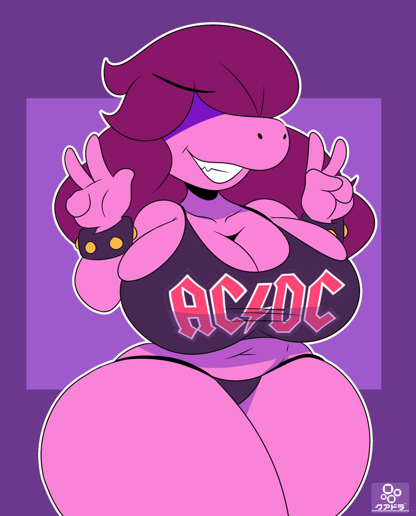 anthro big_breasts bikini_bottom black_thong breasts cuadra_side deltarune female no_pants punk punk_girl susie_(deltarune) thick_thighs thong wide_hips