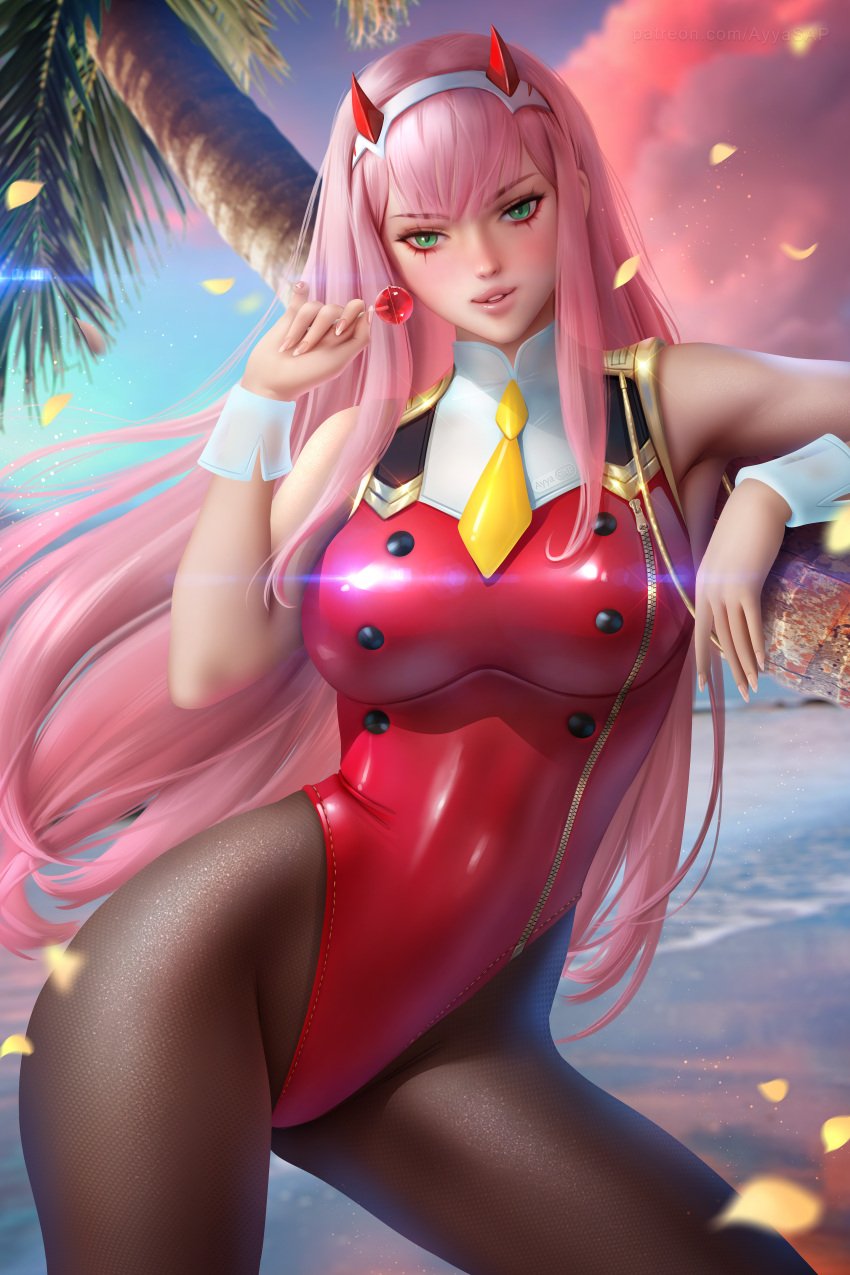 1girls absurd_res absurdres ayyasap bangs bare_arms bare_shoulders beach big_breasts breasts busty candy clothed clothed_female clothing cuffs darling_in_the_franxx demon_horns detached_cuffs female female_focus female_only fit fit_female food green_eyes hairband high_resolution holding_candy holding_food holding_lollipop horns large_breasts latex leaning_against_tree leotard light-skinned_female light_skin lolipop necktie palm_tree pantyhose parted_lips pink_hair red_clothes red_clothing red_leotard sea slim_girl slim_waist solo solo_female solo_focus summer sunset thighs toned toned_body toned_female tree very_high_resolution water zero_two_(darling_in_the_franxx)