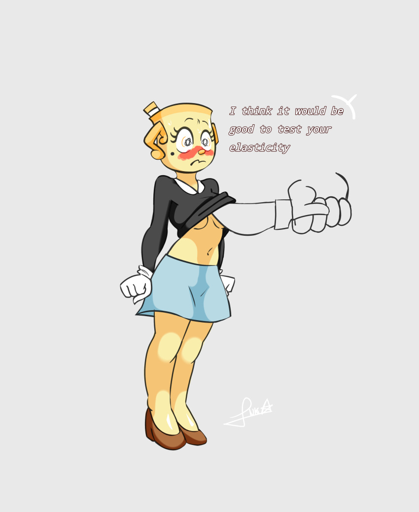 1girls 4inkuniverse blush clothing cuphead:_the_delicious_last_course cuphead_(game) dialogue disembodied_hand female footwear handwear ms._chalice nude rape small_breasts speech_bubble sweat text uncomfortable