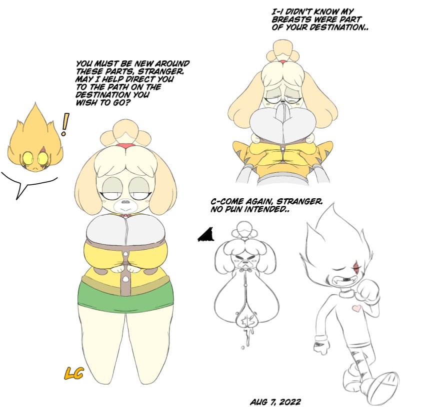 2d alien animal_crossing anthro anthro_on_anthro big_breasts big_penis blush boobjob button_down_shirt canine clothed clothed_female clothed_male clothed_sex clothes clothing cum cum_between_breasts cum_drip dialogue fangs footwear gap_teeth huge_breasts isabelle_(animal_crossing) large_breasts looking_at_viewer lwd_cartoonz male/female male_pov neil_lash nintendo office_lady orange_fur paizuri paizuri_under_clothes penis_under_clothes pov shortstack sketch skirt spiky_hair sweater text thick_thighs titjob turtleneck turtleneck_sweater video_game_character yellow_eyes