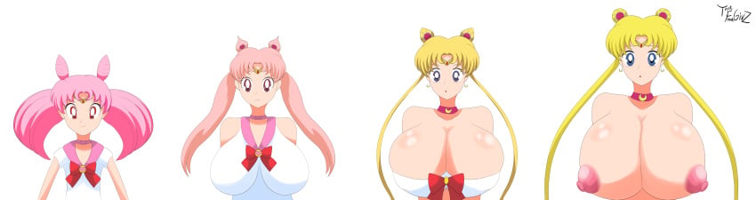 2022 2girls age_progression aged_up alternate_breast_size areola areolae big_breasts bishoujo_senshi_sailor_moon blonde_hair blue_eyes breast_expansion breasts busty chibi_usa clothing dissolving_clothes expansion female female_only gigantic_breasts large_breasts light-skinned_female light_skin long_hair mother_and_daughter naked nipples pink_hair ponytail ponytails sailor_chibi_moon sailor_moon sailor_uniform sequence thatfreakgivz transformation transformation_sequence usagi_tsukino