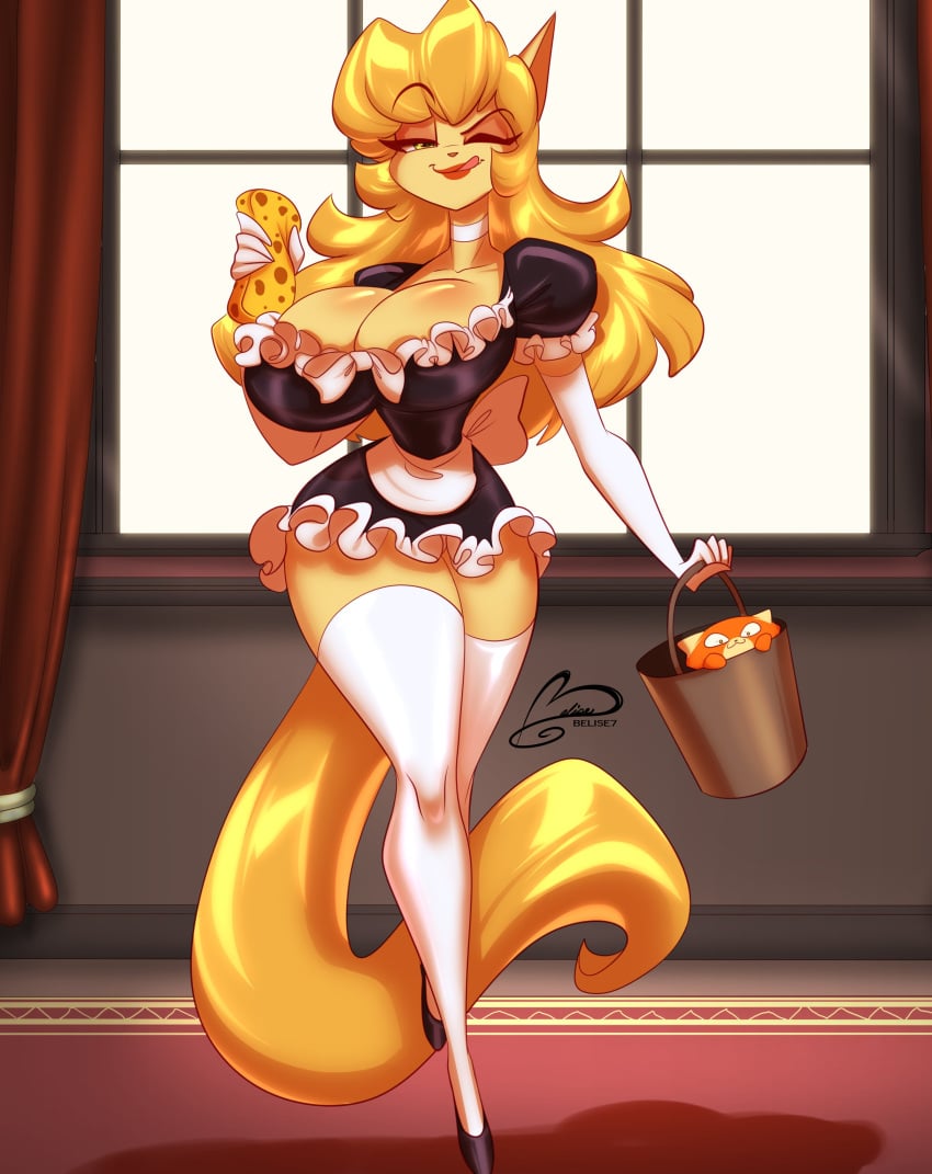 1girls anthro belise7 big_breasts breasts bucket female female_only furry high_heels leona_(flafty) original original_character sponge tagme wink