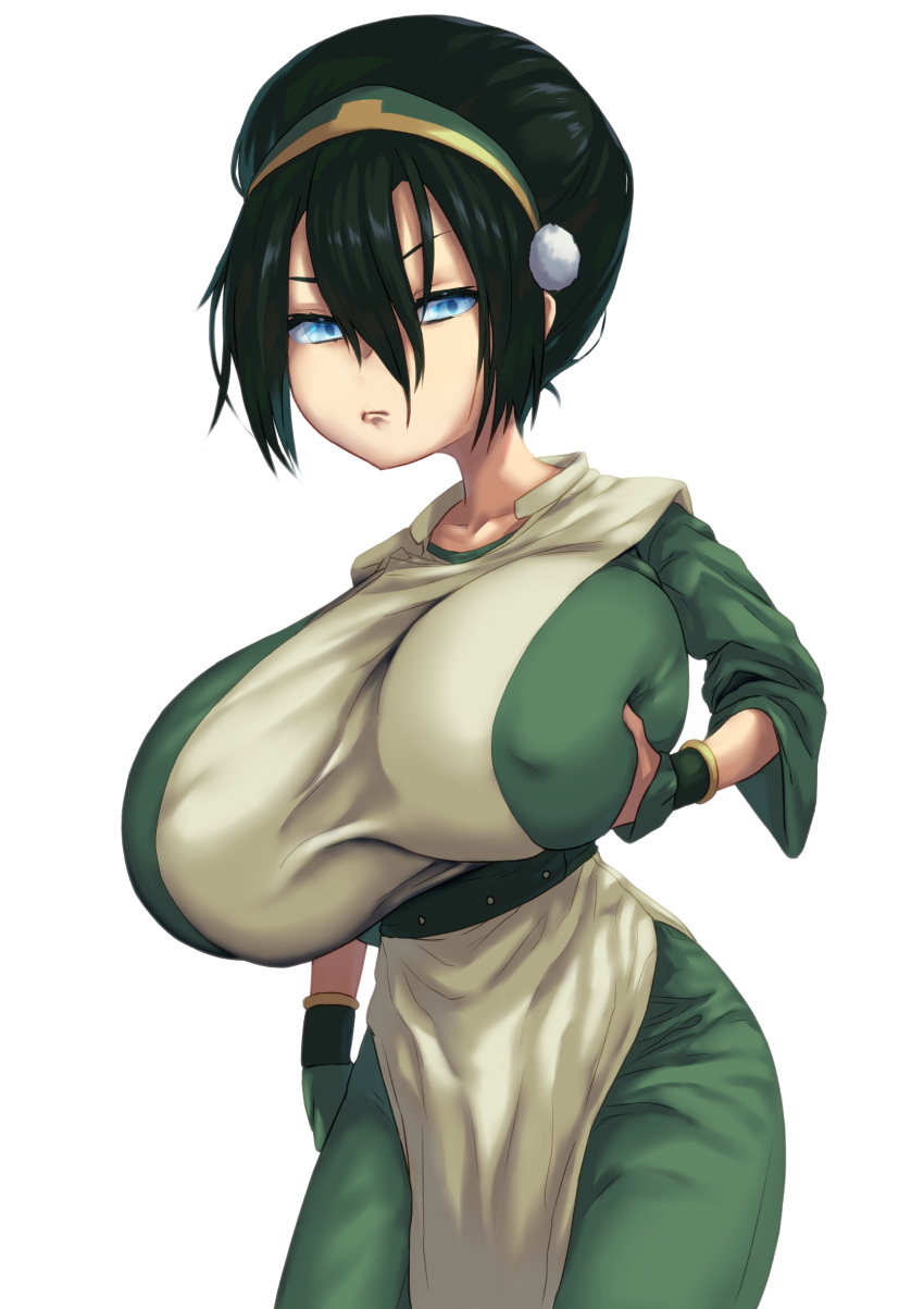 1girls aged_up alternate_breast_size annoyed avatar_the_last_airbender big_breasts black_hair blind blind_girl blue_eyes clothed clothes clothing earth_kingdom female female_focus female_only gigantic_breasts grabbing_own_breast groping huge_breasts large_breasts nickelodeon nipple_bulge solo solo_female solo_focus toph_bei_fong yakihagi_36