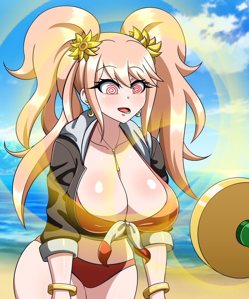 1girls beach big_breasts bikini black_jacket blond_hair blonde blonde_female blonde_hair blonde_hair_female cleavage cleavage_window commission danganronpa danganronpa:_trigger_happy_havoc danganronpa_s:_ultimate_summer_camp earrings female female_focus female_only femsub flower_in_hair flower_on_head huge_breasts huge_hips huge_thighs hypno_eyes hypnosis hypnotic_eyes hypnotized jacket junko_enoshima large_breasts long_hair mind_control necklace open_mouth red_bikini red_bikini_bottom red_bikini_top red_eyes sand sea seaside sky sole_female solo solo_female solo_focus spiral_eyes submissive submissive_female tech_control thick_thighs twintails wavy_hair wide_hips yensh