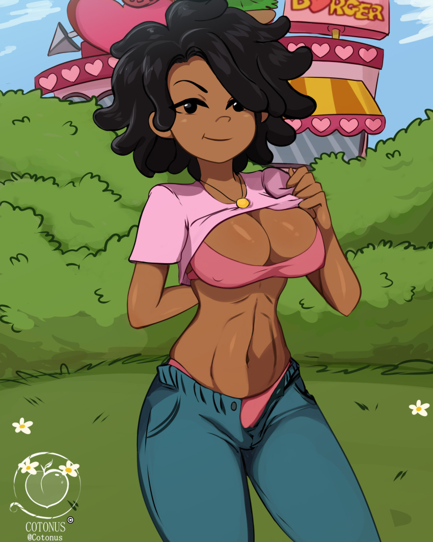 1girls big_breasts black_eyes black_hair breasts cartoon_network clothing codename:_kids_next_door cotonus cree_lincoln dark-skinned_female dark_skin exhibitionism female looking_at_viewer panties solo_female tagme teeth thick_thighs