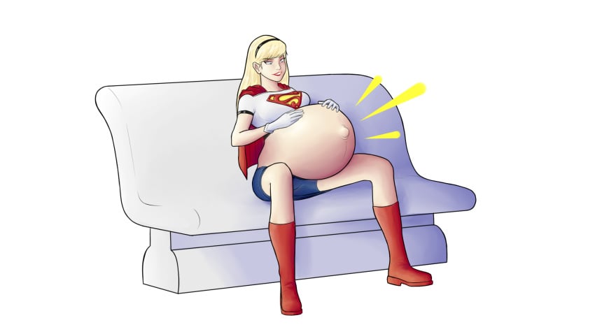 1girls belly big_belly big_breasts blonde_hair breasts dc_comics encyclicalapex female outie outie_navel pregnant supergirl superman_(series)