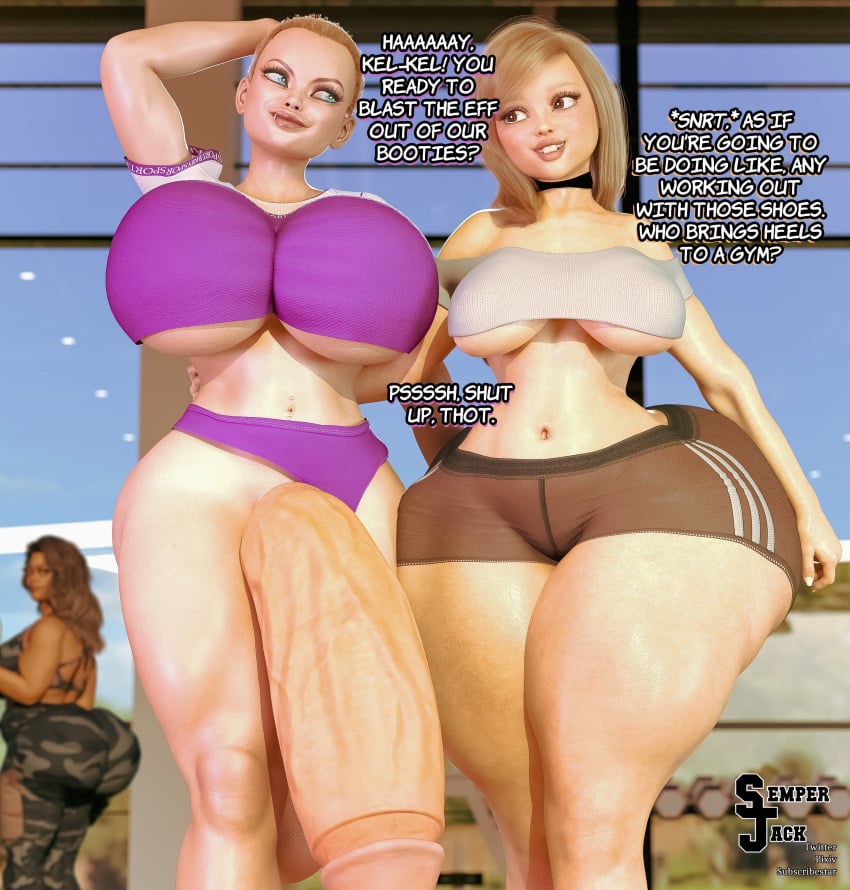 1futa 1girls 3d big_ass big_breasts big_penis blonde_hair carmen_and_kelsie fanart futanari gym huge_ass huge_cock hyper_penis kelsie_daniels large_ass large_breasts large_penis pepper_layland semper_jack thick_thighs thin_waist wide_hips