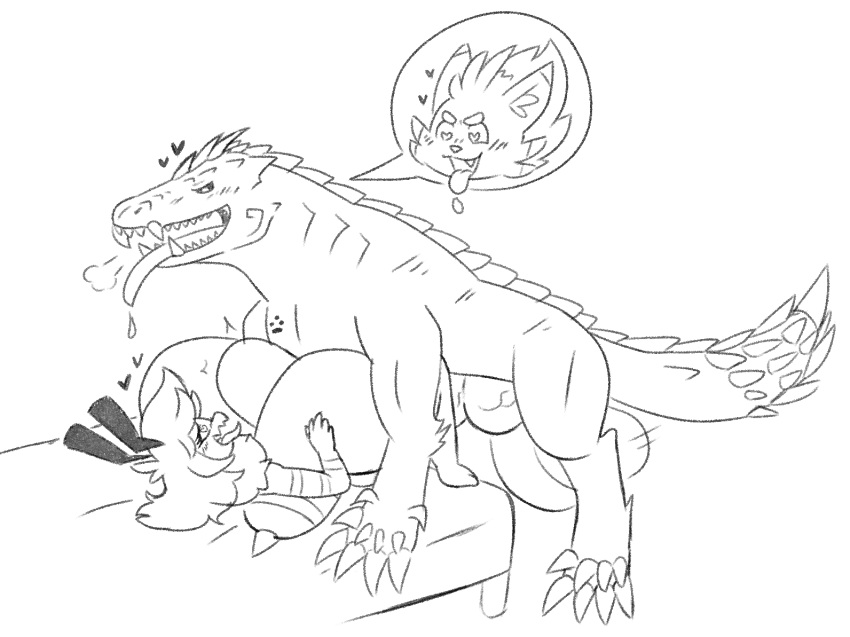 ahe_gao bed belly_bulge big_balls big_breasts big_penis claws dracophilia fangs huge_balls huge_breasts huge_cock hyper hyper_balls hyper_genitalia hyper_penis monochrome monster_hunter odogaron paizuri scales sex sketch sneakyrealityz stomach_bulge titjob tongue tongue_out zeke_the_zorua zoophilia