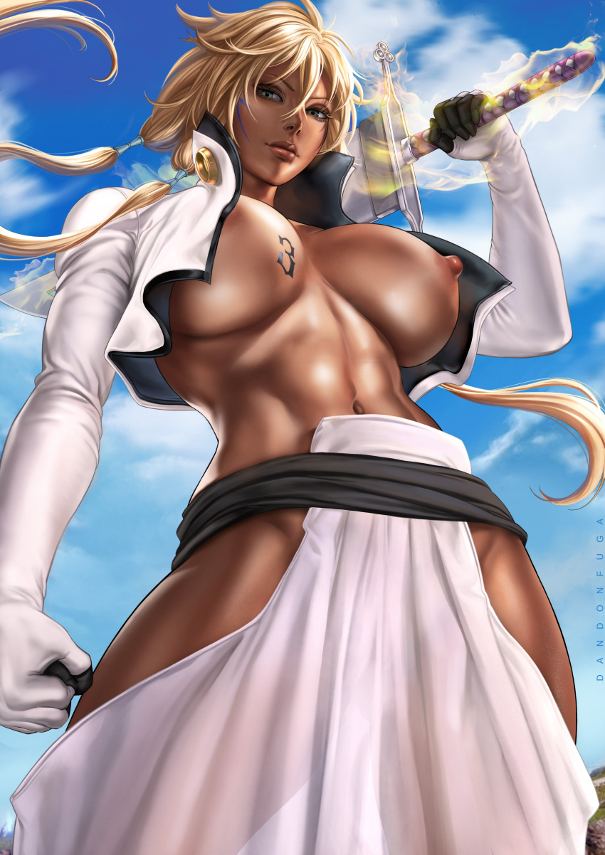 1girls abs arrancar big_breasts bleach breasts cleavage clothed clothing dandon_fuga dark-skinned_female dark_skin female female_only hakama large_breasts looking_at_viewer muscle muscle_tone muscles muscular muscular_female shounen_jump six_pack solo tia_harribel toned toned_female