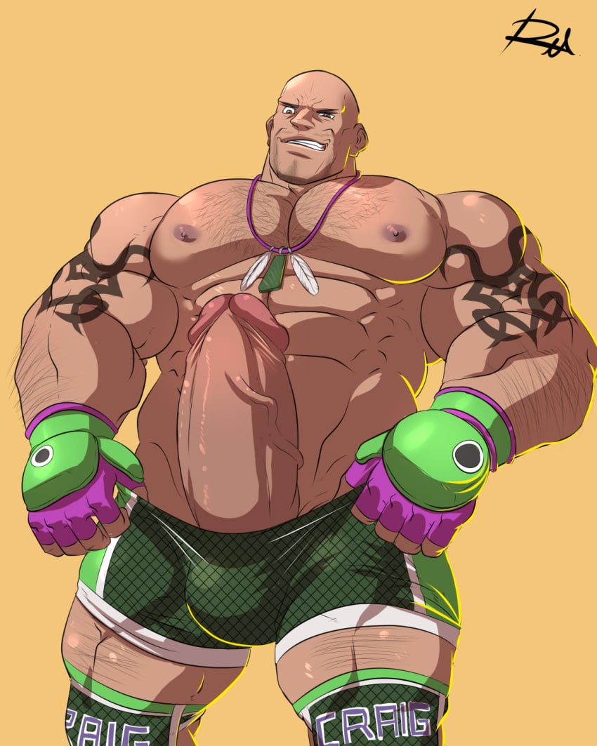 bald balls bandai_namco bara big_balls big_penis boner craig_marduk erection gay hairy low-angle_view male male_only muscles muscular penis reclamon solo solo_male tattoo tekken wrestler