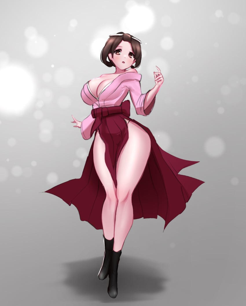 1girls alternate_breast_size cleavage dai_gyakuten_saiban dress female female_only full_body gyakuten_saiban huge_breasts jaxartdump kimono large_breasts revealing_clothes susato_mikotoba the_great_ace_attorney thick_thighs wide_hips