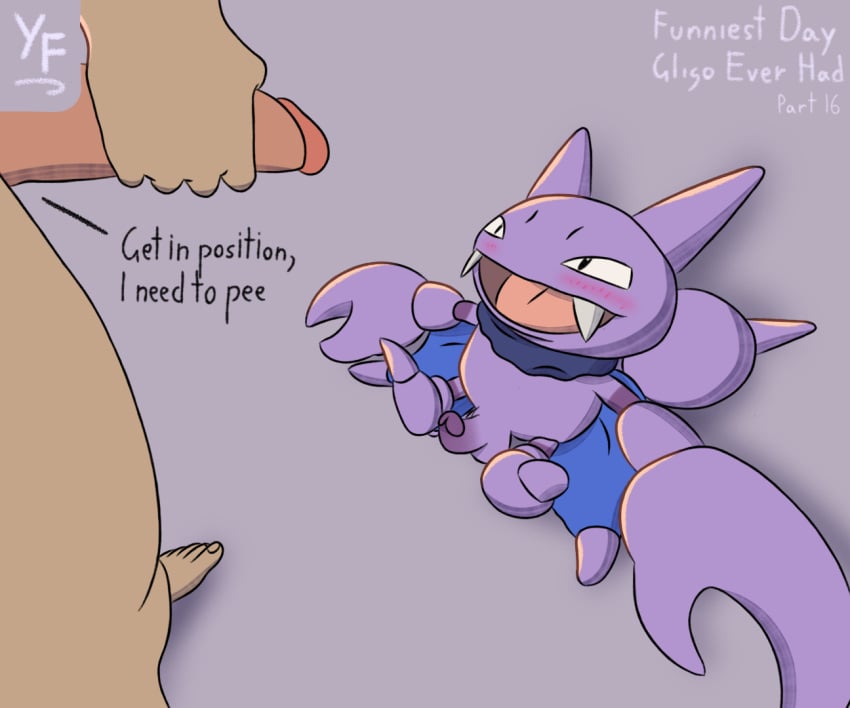 2024 6:5 alternate_color anthro balls bat blue_wings blush digital_media_(artwork) duo english_text fan_character fates feet generation_2_pokemon genitals gligar gligo holding_penis human looking_at_another male mammal nintendo penis pokemon pokemon_(species) purple_body purple_penis scarf signature sitting sitting_on_ground teeth text tongue wings