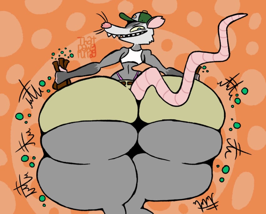 1boy adult_swim american_opossum anthro ass beer beer_bottle blue_eyes furry gassy's_gas_'n_stuff gilbert_(gassy's_gas_'n_stuff) grey_fur hips large_ass looking_back male male_focus male_only opossum short_shorts shorts tank_top thatdawgmurray thick_thighs thighs thong wide_hips yellow_sclera