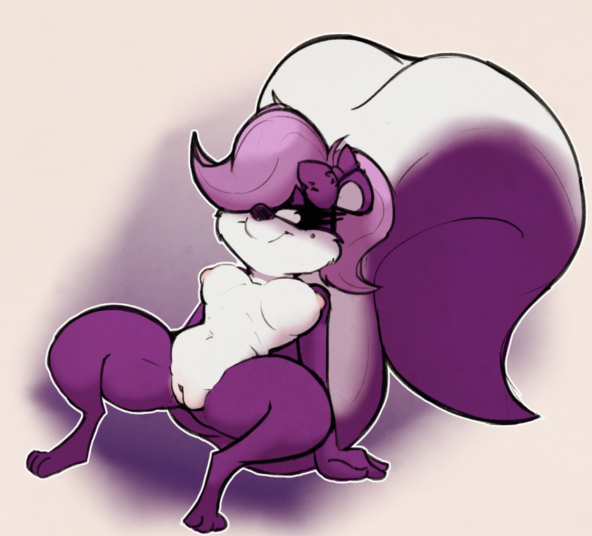 2024 anthro bow_ribbon breasts digital_media_(artwork) female fifi_la_fume genitals hi_res mammal mephitid paws pose pussy skunk smile smiling_at_viewer solo tail tiny_toon_adventures viofsa warner_brothers