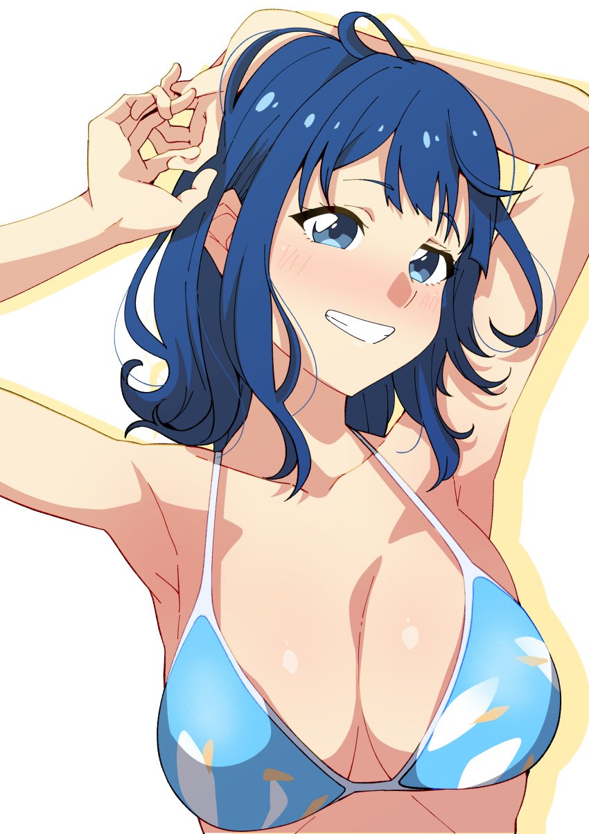 1girls 75ryrnyp9rtngjo ahoge antenna_hair armpits arms_above_head arms_up bare_armpits bare_arms bare_chest bare_hands bare_midriff bare_shoulders bare_skin bikini bikini_only bikini_top blue_bikini blue_bikini_top blue_eyebrows blue_eyes blue_eyes_female blue_hair blue_hair_female blue_string_bikini blue_swimsuit blue_swimwear breasts busty busty_female busty_girl busty_teen cleavage collarbone dot_nose elbows exposed exposed_armpits exposed_arms exposed_midriff exposed_shoulders female female_focus female_only fingers grin hands_above_head hands_up happy head_tilt high_resolution high_school_student highres large_breasts lean_body lean_figure light-skined_female light-skinned light-skinned_female light_skin light_skin_female light_skinned light_skinned_female long_hair looking_at_viewer make_heroine_ga_oo_sugiru! narrow_waist school_girl shoulders simple_background slender_body slender_waist slim_girl slim_waist smile smiley_face smiling smiling_at_viewer smirk solo standing string_bikini swimsuit swimwear teen_girl teenage_girl teenager thin_waist tilted_head upper_body white_background yanami_anna