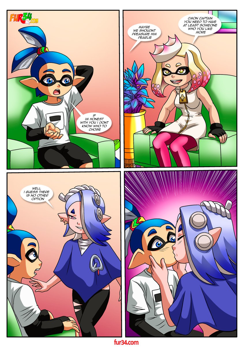 1boy 2girls bbmbbf comic female fur34 inkling inkling_boy john_(splatoon) kissing male male/female nintendo palcomix pearl_(splatoon) shiver_(splatoon) splatoon splatoon_2 splatoon_3 tricolor_turf_war_(comic)