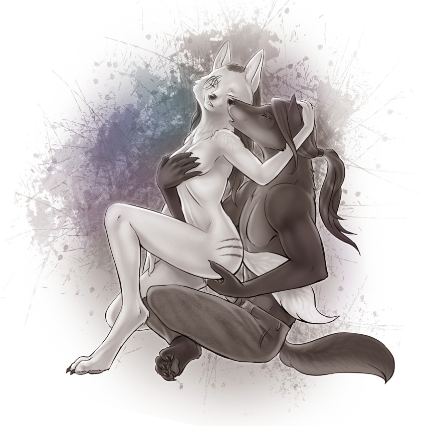 anthro bagheera_(artist) breasts canine closed_eyes cum eyes female fingering fox from_behind fur furry grope male masturbation nude pussy_juice sex straight topless vaginal_penetration wet wolf