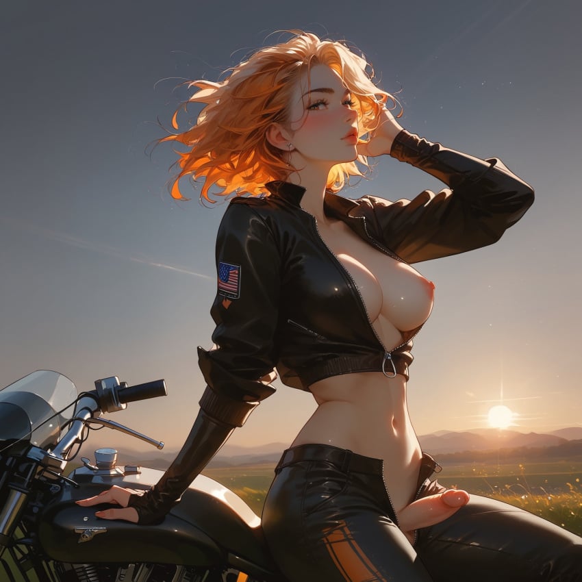 1futa ai_generated biker_clothes breasts dickgirl futanari motorcycle original penis revenge623 self_upload solo solo_focus solo_futa unzipped