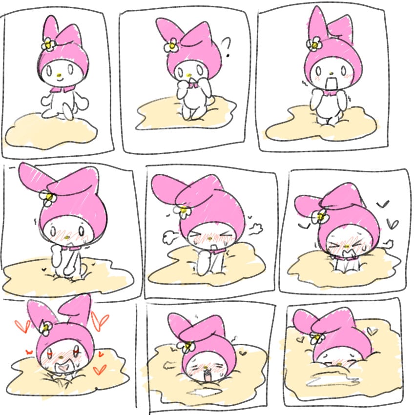 anonymous_artist blush blushing blushing_female color colored comic cum cum_inside cute female female_only fetish looking_pleasured my_melody quicksand sanrio sink sinking solo solo_female tagme white_background