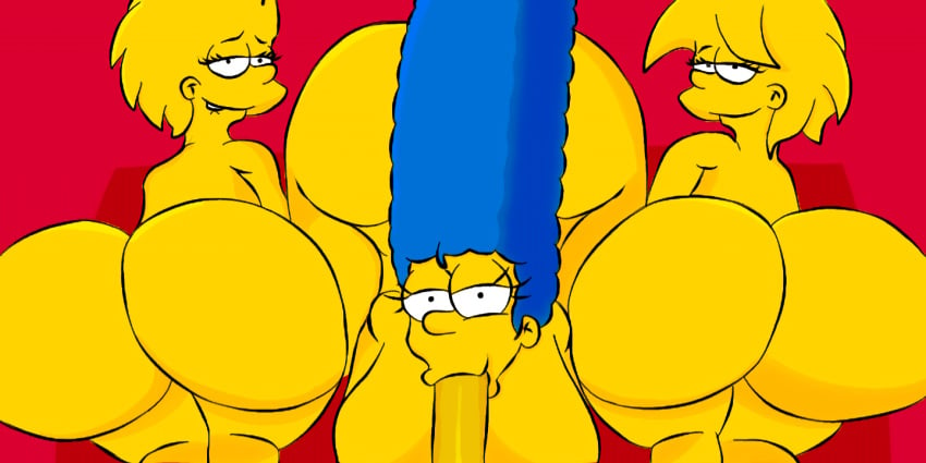 3girls 3girls1boy harem huge_ass huge_breasts huge_cock lisa_simpson looking_at_viewer maggie_simpson marge_simpson mkkstt8 sex the_simpsons