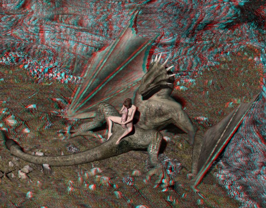 3d 3d_anaglyph breasts dragon duo female human male nude oral scalie