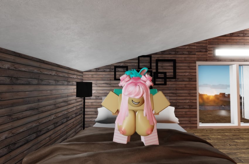 cyan_hair cyan_sweater fucked_from_behind large_breasts naked_female pink_hair pink_thigh_highs roblox roblox_avatar roblox_condo roblox_studio robloxian tagme