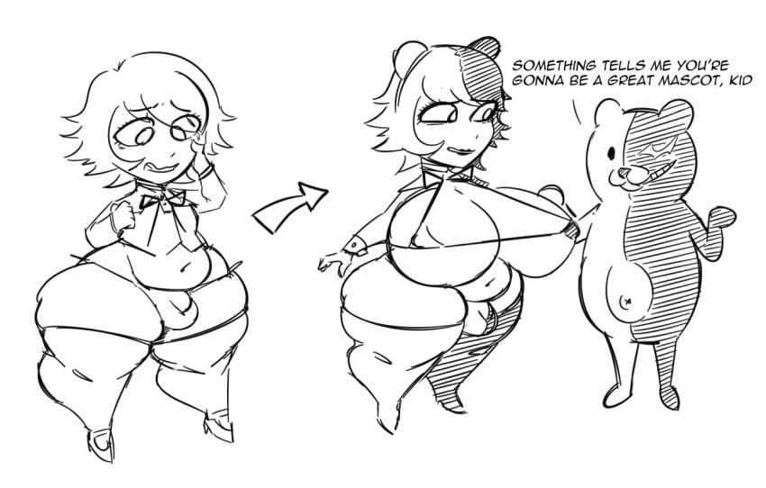 2boys big_breasts bikini black_and_white breasts danganronpa danganronpa:_trigger_happy_havoc dunnhierdraws fujisaki_chihiro huge_breasts large_breasts male male_only male_with_breasts male_with_male monokuma shortstack smooth_skin tagme thick_ass thick_thighs thighhighs